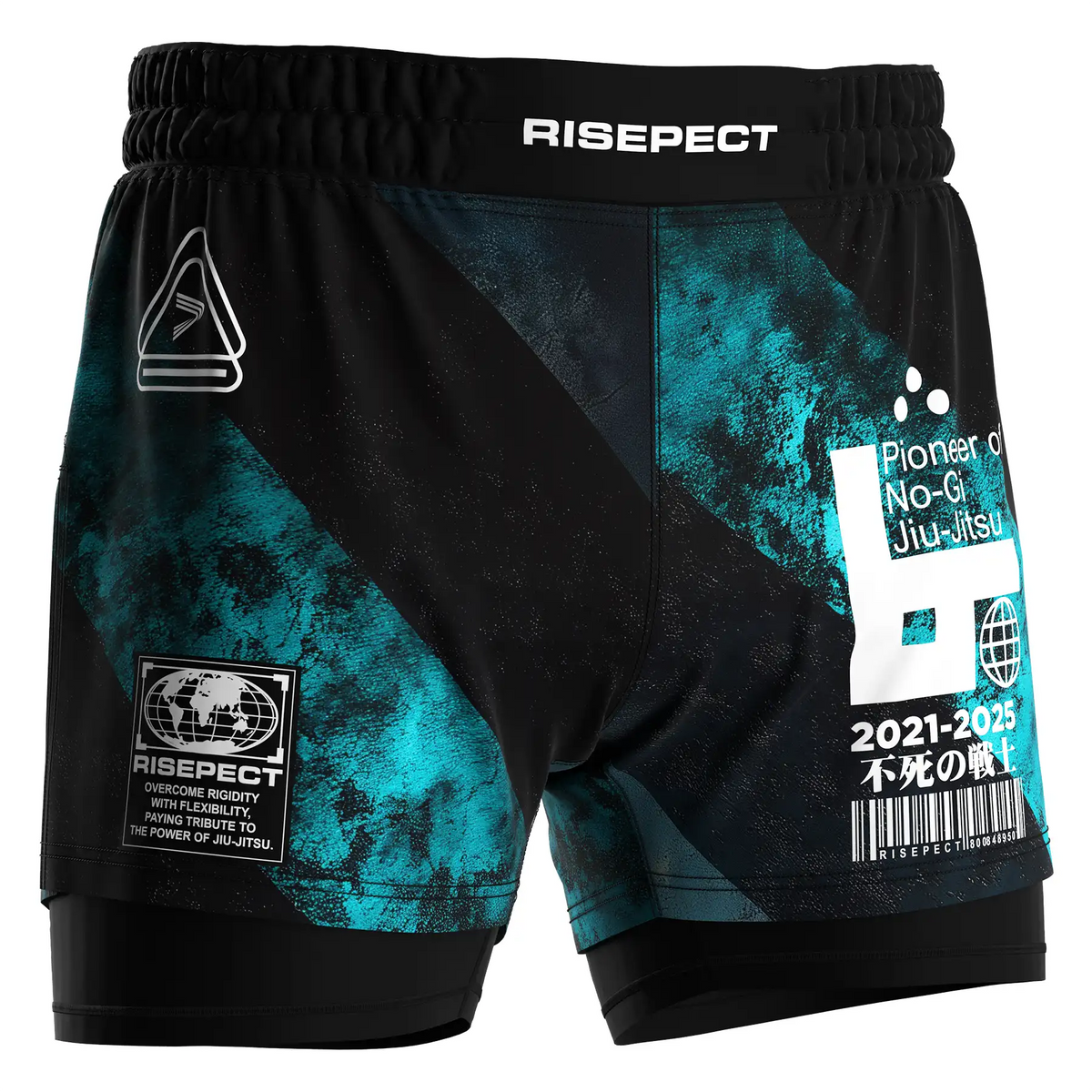Turquoise Stripes 2in1 BJJ Hybrid Shorts Men
