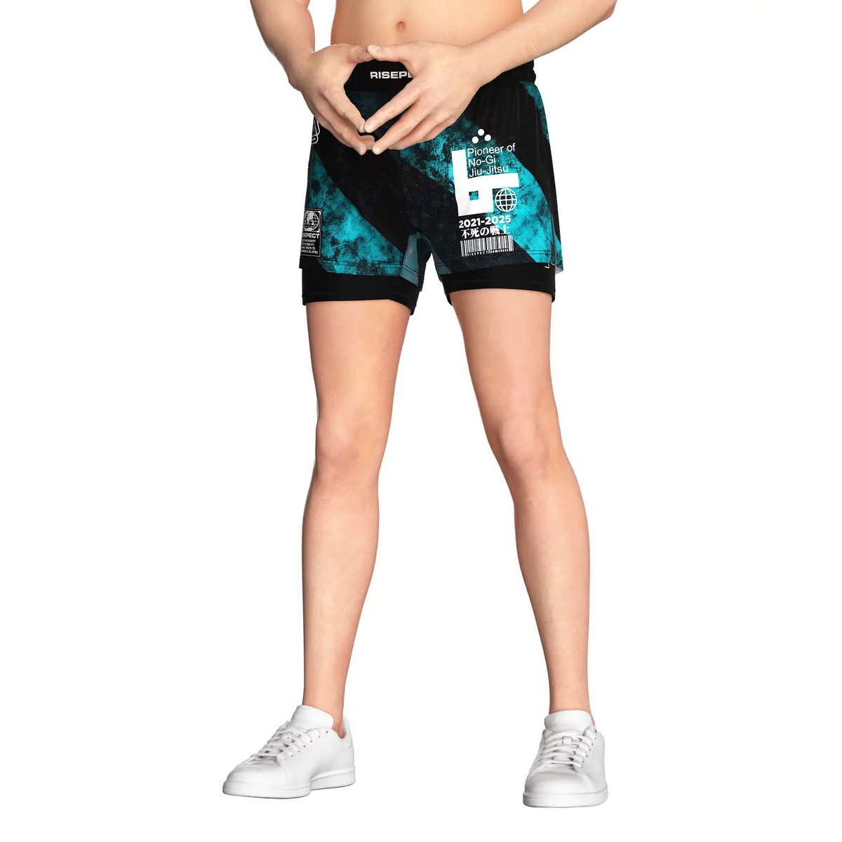 Turquoise Stripes 2in1 BJJ Hybrid Shorts Men