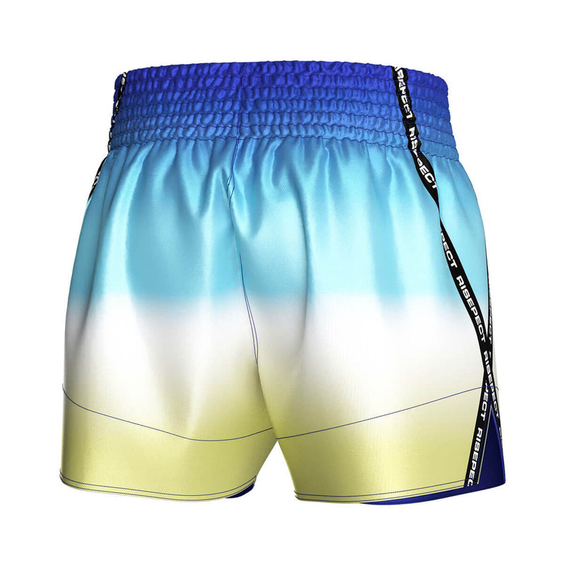 Blue & Green Vibrant Gradient Muay Thai Shorts - right back