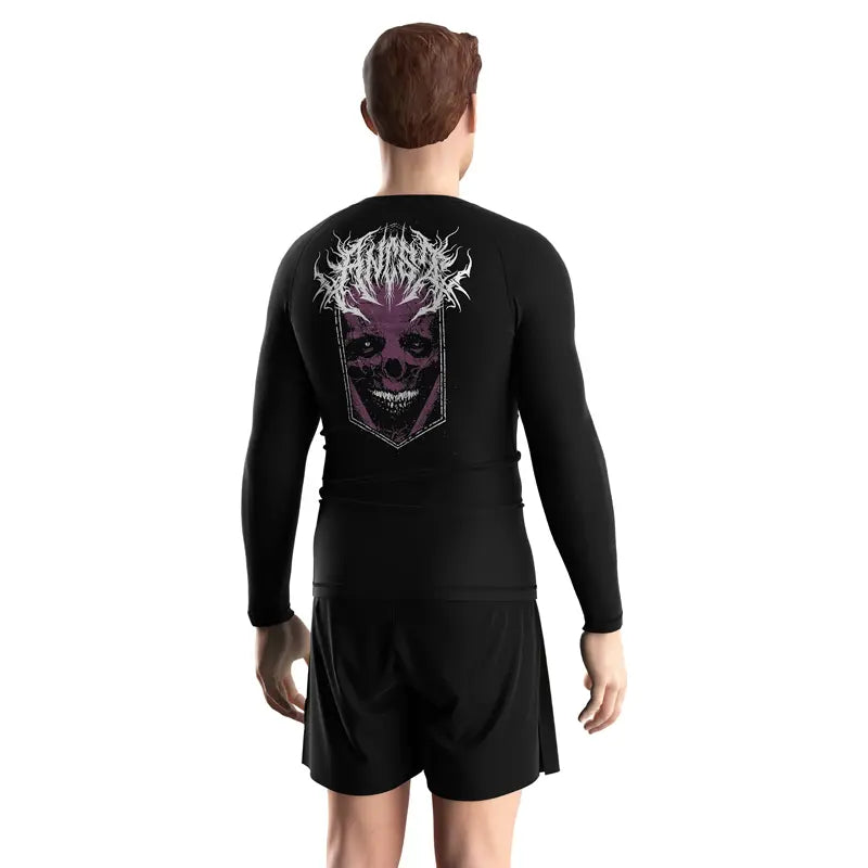 Male Model in Void Howler Demonic Skull Rash Guard Horror Long Sleeve 3.0 Back View