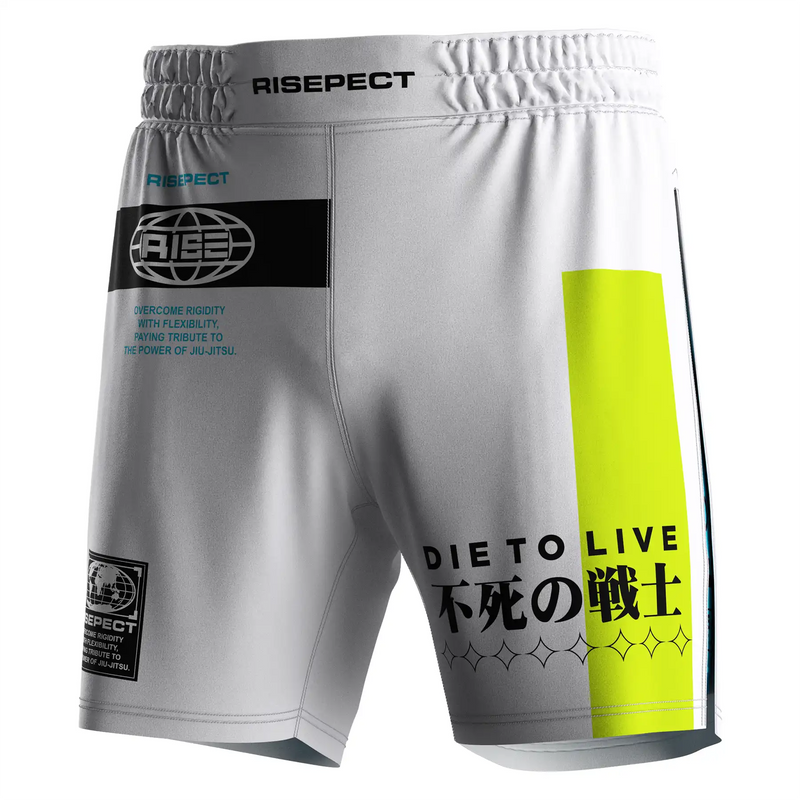 White High Slit Grappling Fight Shorts W/ Aqua Lining