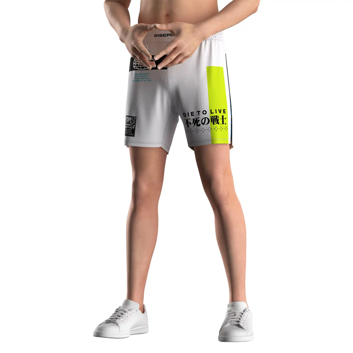 White High Slit Grappling Fight Shorts W/ Aqua Lining