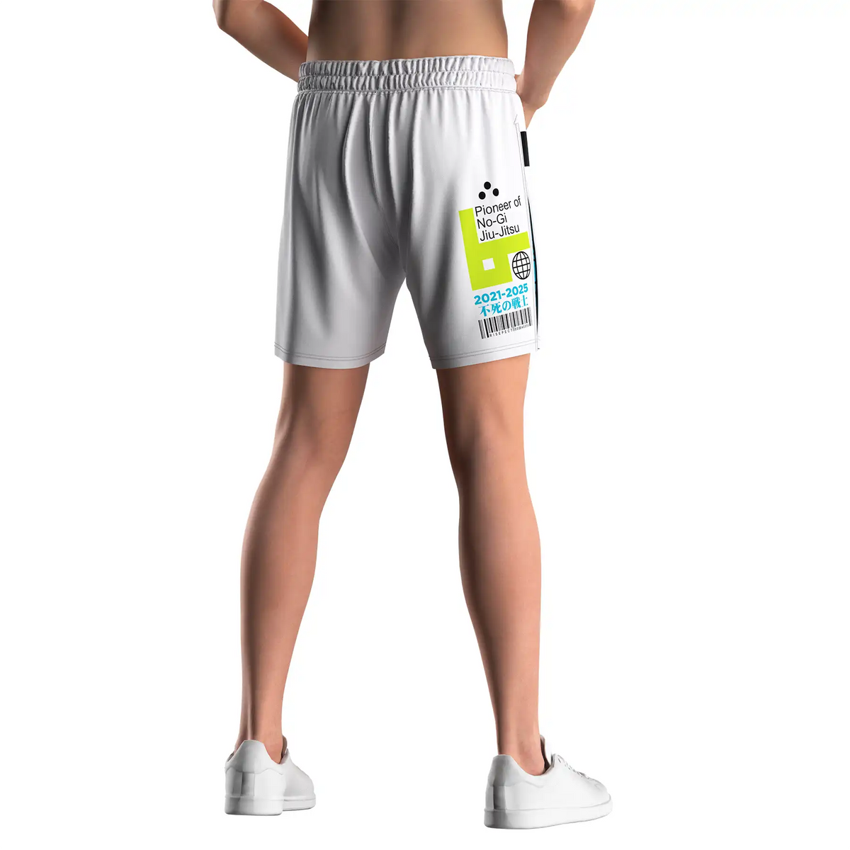 White High Slit Grappling Fight Shorts W/ Aqua Lining