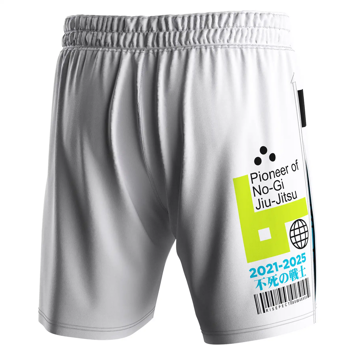 White High Slit Grappling Fight Shorts W/ Aqua Lining