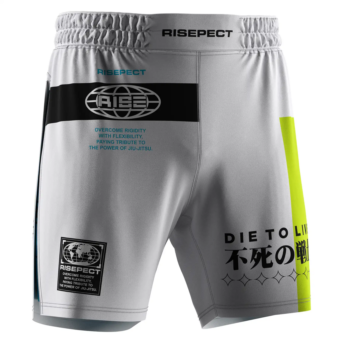 White High Slit Grappling Fight Shorts W/ Aqua Lining