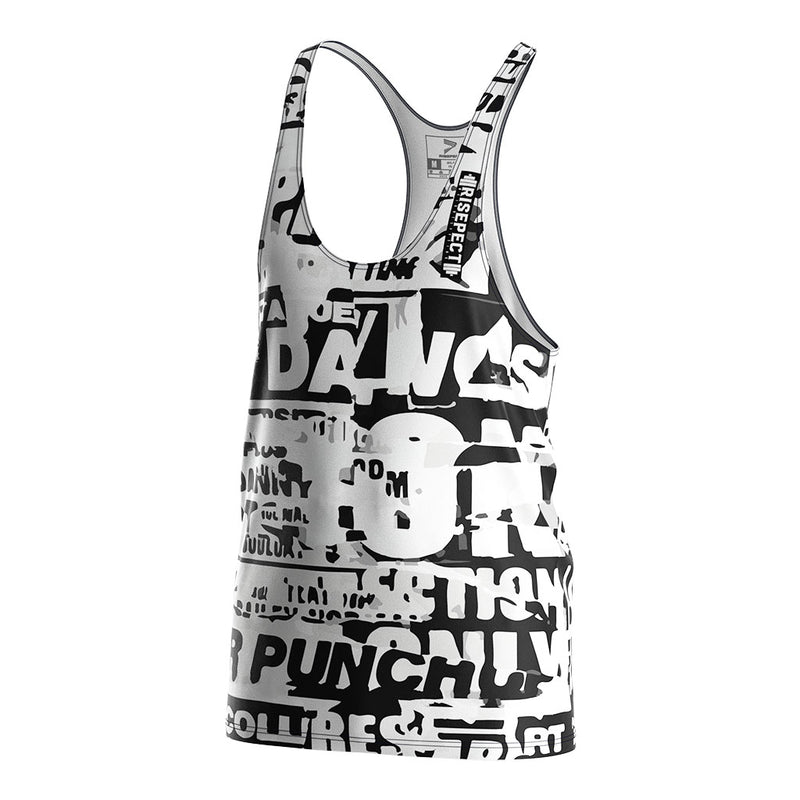 White Graffiti Mens Bodybuilding Stringers Tank Vest - left front