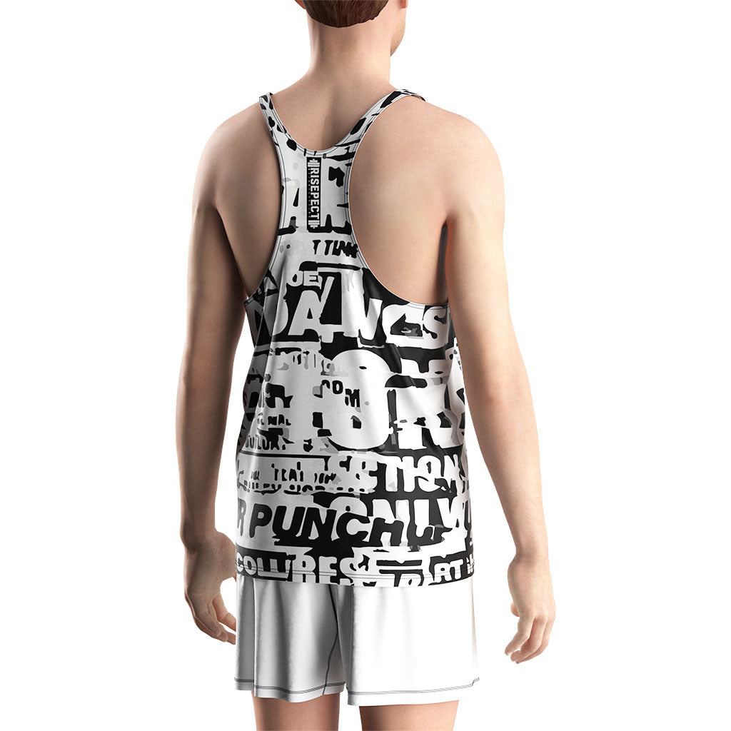 Male Model in White Graffiti Mens Bodybuilding Stringers Tank Vest - backview