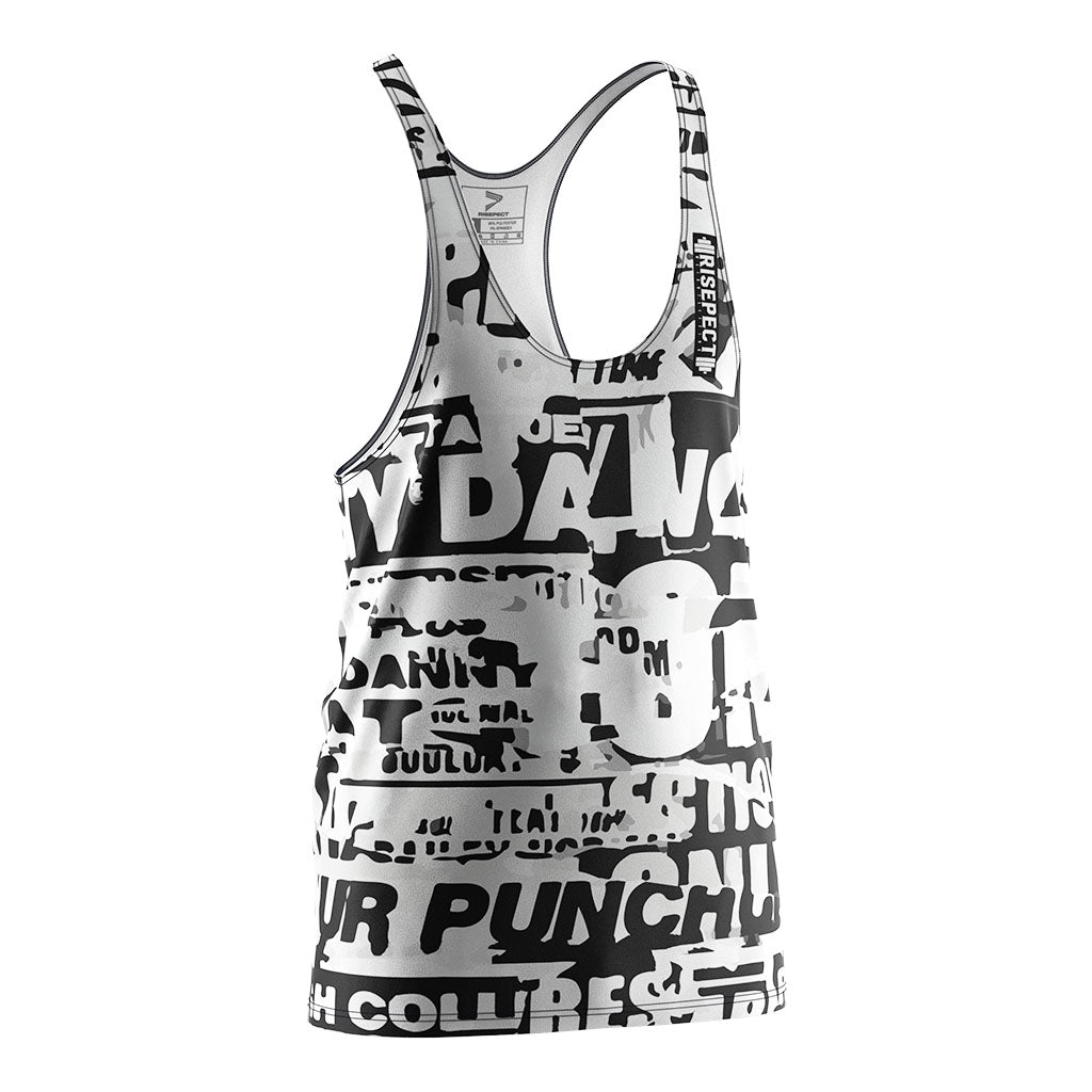 White Graffiti Mens Bodybuilding Stringers Tank Vest - right front