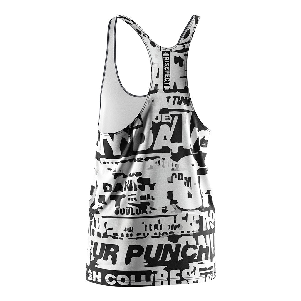 White Graffiti Mens Bodybuilding Stringers Tank Vest - left back