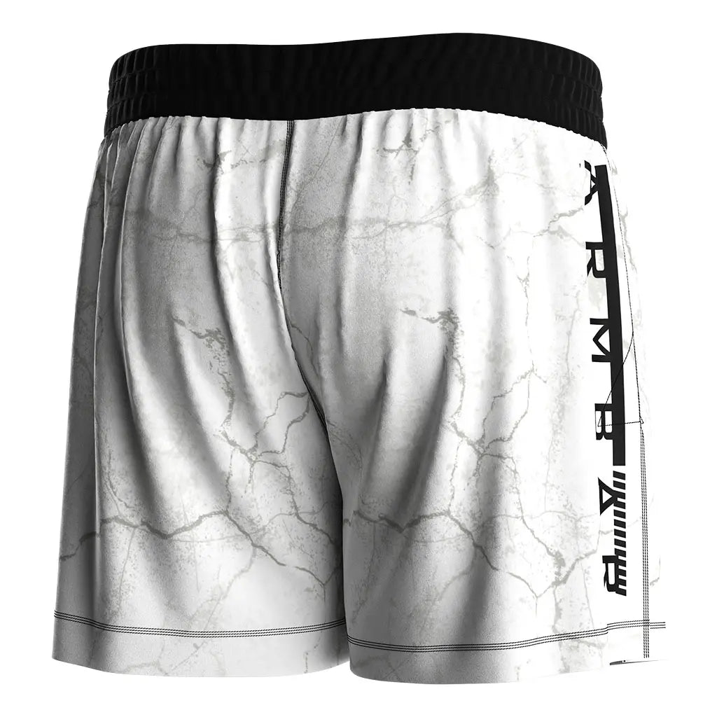 The Right Back View of White High Slit Stonewave BJJ MMA Hybrid Shorts