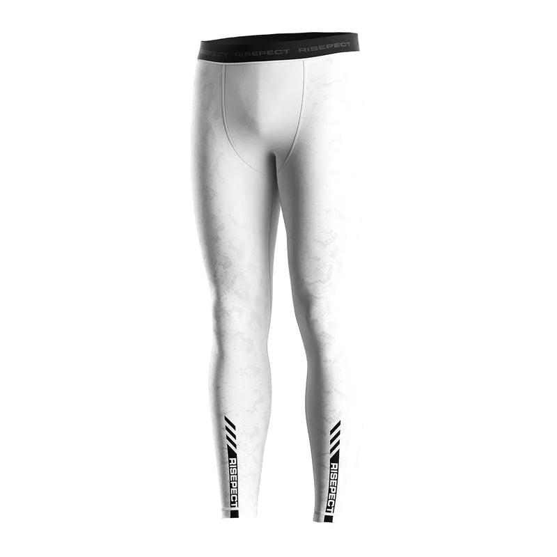 White Men's MMA Compression Spats Serpent Strike BJJ Pants Front View