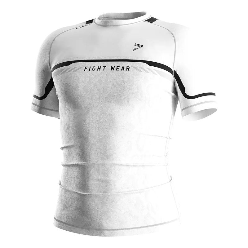 White Short Sleeve Serpent Strike Rash Guard for MMA & BJJ Front View