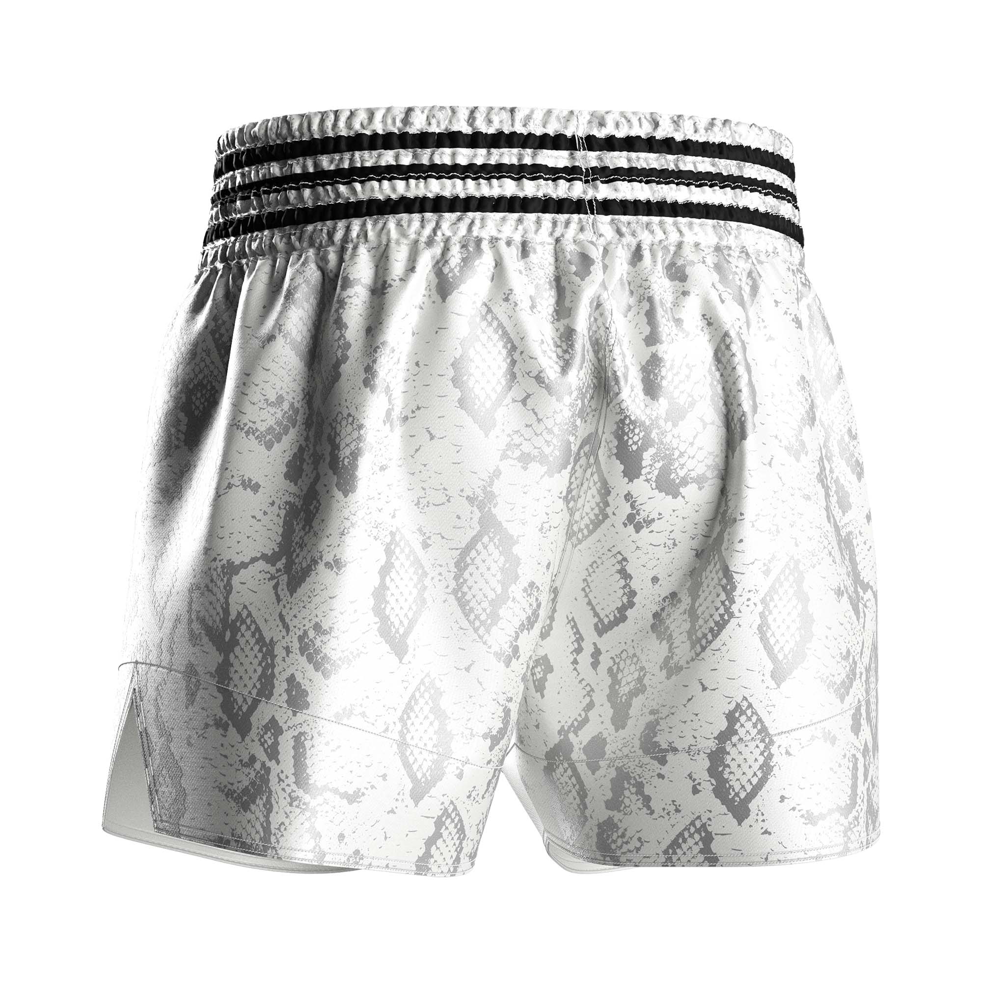 White Snake Skin Muay Thai Shorts – Hidden Texture with Serpent