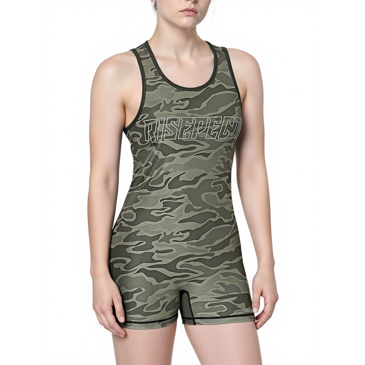 Women's Green Camoflage Fitness Bodysuit