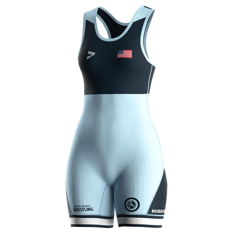 Women's Wrestling Singlet – Ice Blue & Black Contrast