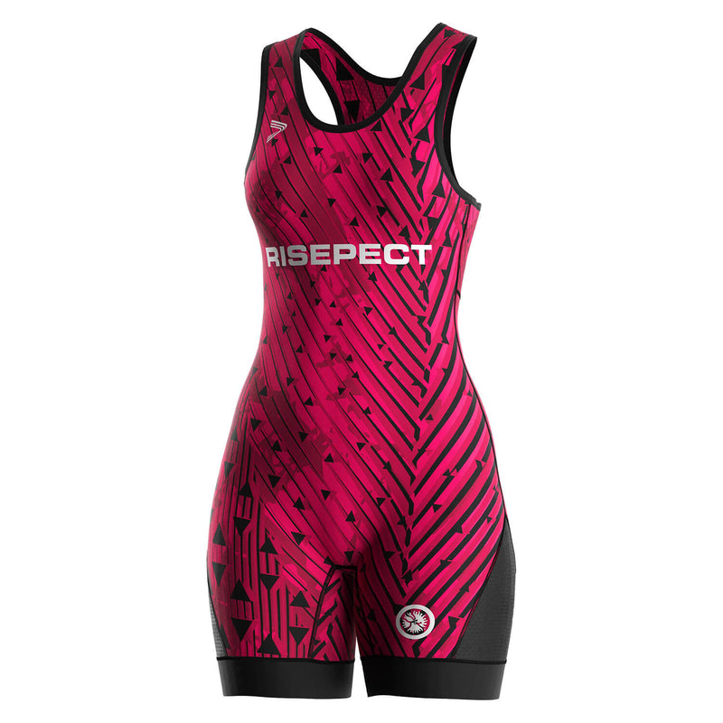 Women's Wrestling Singlet – Magenta with Abstract Stripes